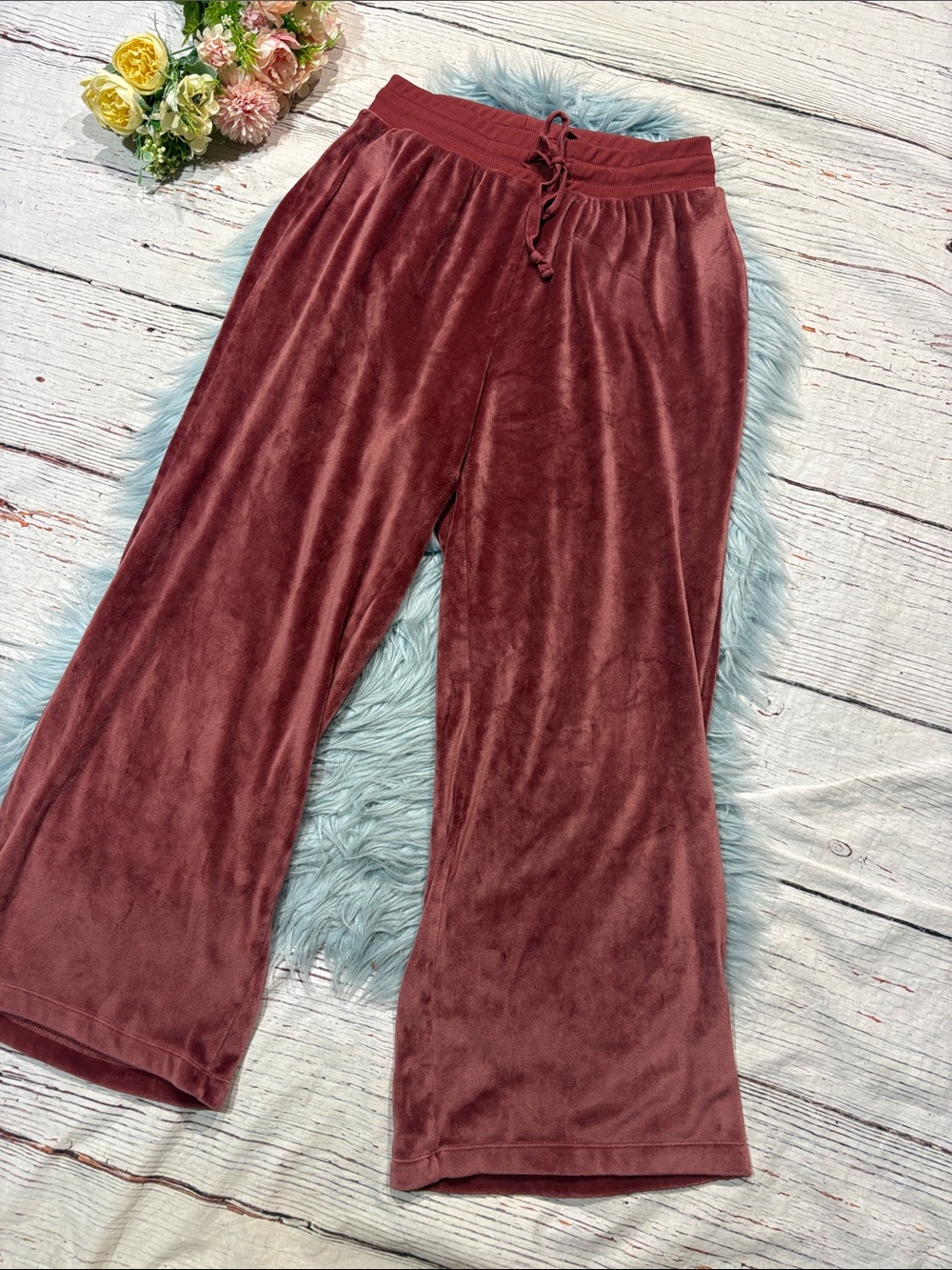 Summersalt Wide Leg The Plush Velour Lounge Pant Rosewood - Picture 7 of 8